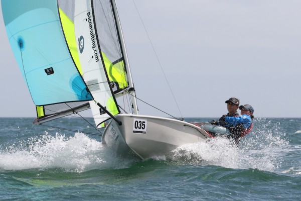 Ben Hutton-Penman and Lucy Hewitson on their way to winning the RS Feva nationals at Torbay