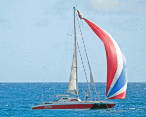 Peter Allen aboard Stiletto takes line honours in Mount Gay Round Barbados Race.